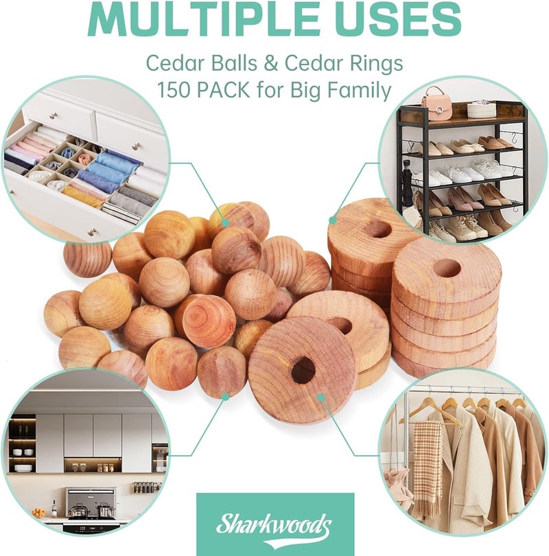 SHARKWOODS Cedar Blocks for Clothes Storage 100 Pack, 100% Natural Aromatic Cedar Rings and Balls for Closets & Drawers Freshener (60 Rings & 40 Balls) - Image 5
